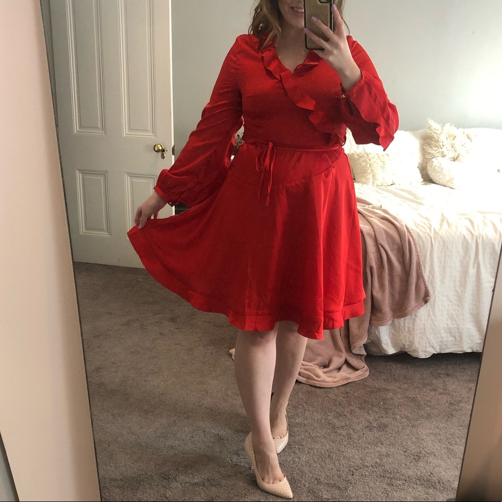 Red Satin Ruffle Dress
